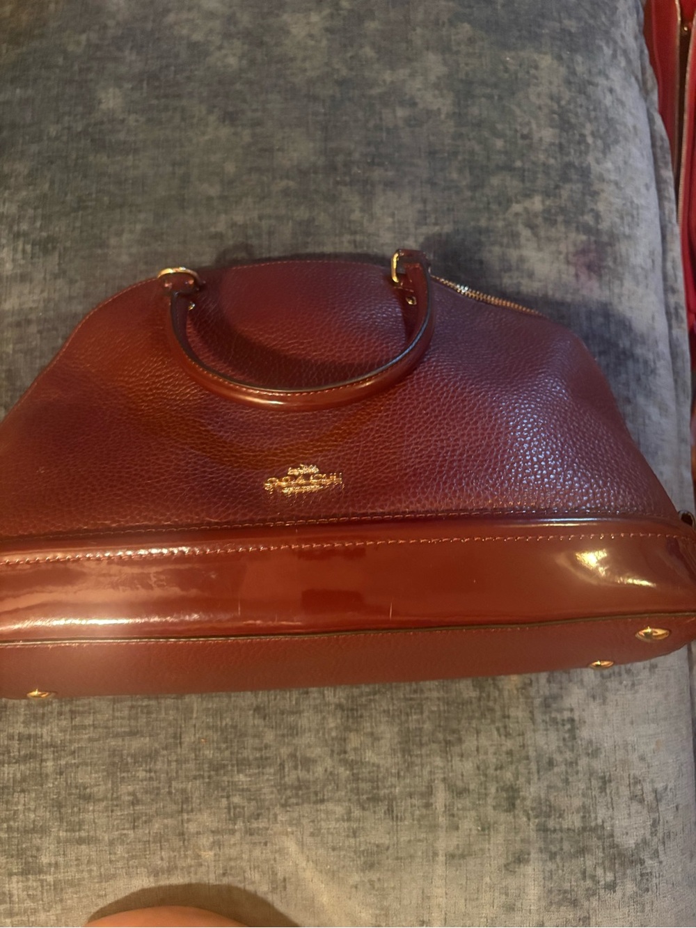 Vintage Coach Mini Sierra Crossgrain Leather Satchel, Crossbody Metallic Cherry